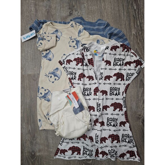 Lot 3 Baby Boy Clothes NWT Pajama Set 3M + Esembly Diaper Size 2 + Zipadee-Zip - Picture 1 of 9
